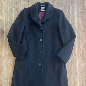 Vintage Anne Klein long black wool trench jacket women's size 8